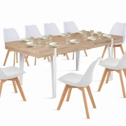 IDMarket Table à manger bois clair extensible 6-10 personnes avec pied épingle* Collection Design|Collection Vintage