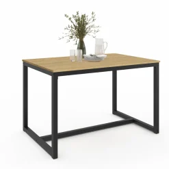 IDMarket Table à manger bois et métal noir 120 cm* Meubles En Bois|Collection Industrielle