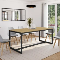 IDMarket Table à manger bois et métal noir 180 cm* Meubles Bas|Meubles En Bois