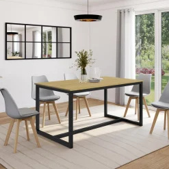 IDMarket Table à manger bois et métal noir 150 cm* Meubles En Bois|Collection Industrielle