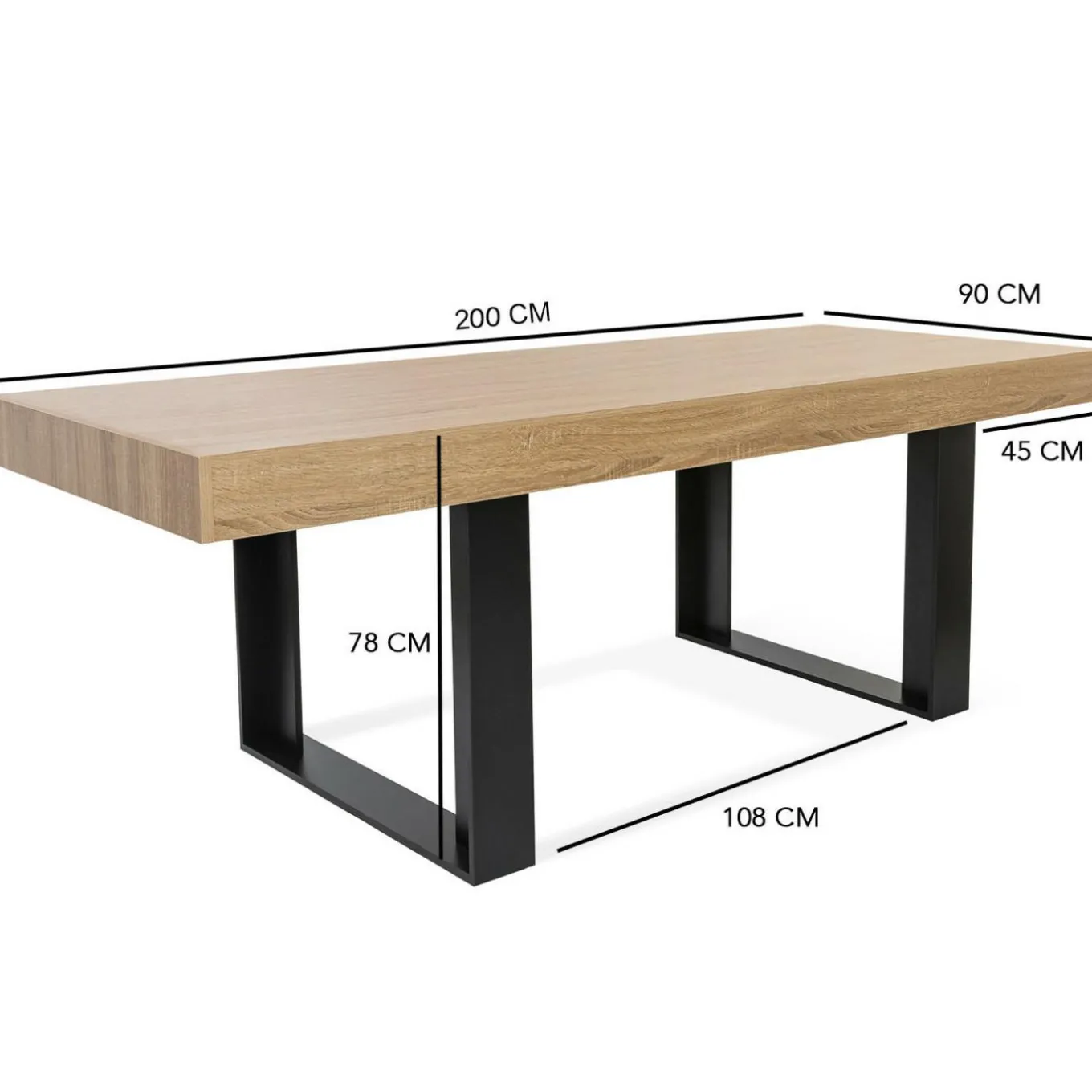 IDMarket Table à manger bois et noir 200 cm* Meubles En Bois|Collection Design