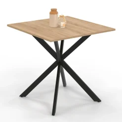 IDMarket Table à manger carrée 80 cm 4 personnes en bois et pied araignée en métal noir* Salle À Manger Complète|Tables Et Chaises