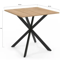 IDMarket Table à manger carrée 80 cm 4 personnes en bois et pied araignée en métal noir* Salle À Manger Complète|Tables Et Chaises