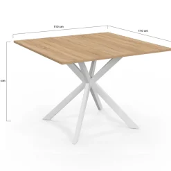 IDMarket Table à manger carrée 110 cm 8 personnes plateau en bois avec pied araignée en métal blanc* Collection Industrielle|Salle À Manger Complète