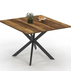 IDMarket Table à manger carrée 110 cm 8 personnes plateau en bois foncé avec pied araignée en métal noir* Collection Vintage|Collection Industrielle