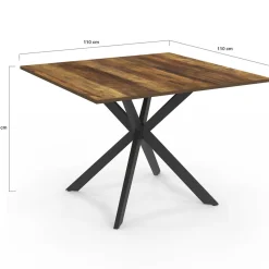 IDMarket Table à manger carrée 110 cm 8 personnes plateau en bois foncé avec pied araignée en métal noir* Collection Vintage|Collection Industrielle