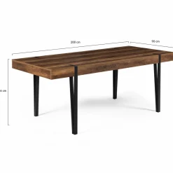 IDMarket Table à manger effet bois vieilli et métal noir 200 cm 10 personnes* Meubles En Bois|Collection Vintage