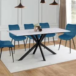 IDMarket Table à manger effet marbre blanc* Collection Design|Collection Moderne