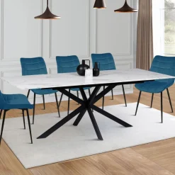 IDMarket Table à manger extensible effet marbre blanc* Collection Design|Collection Moderne