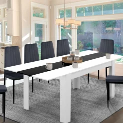 IDMarket Table à manger extensible rectangle blanche et noire 6-10 personnes 140-220 cm* Meubles Blancs|Collection Design