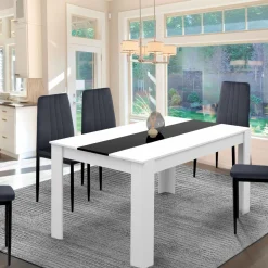 IDMarket Table à manger extensible rectangle blanche et noire 6-10 personnes 140-220 cm* Meubles Blancs|Collection Design