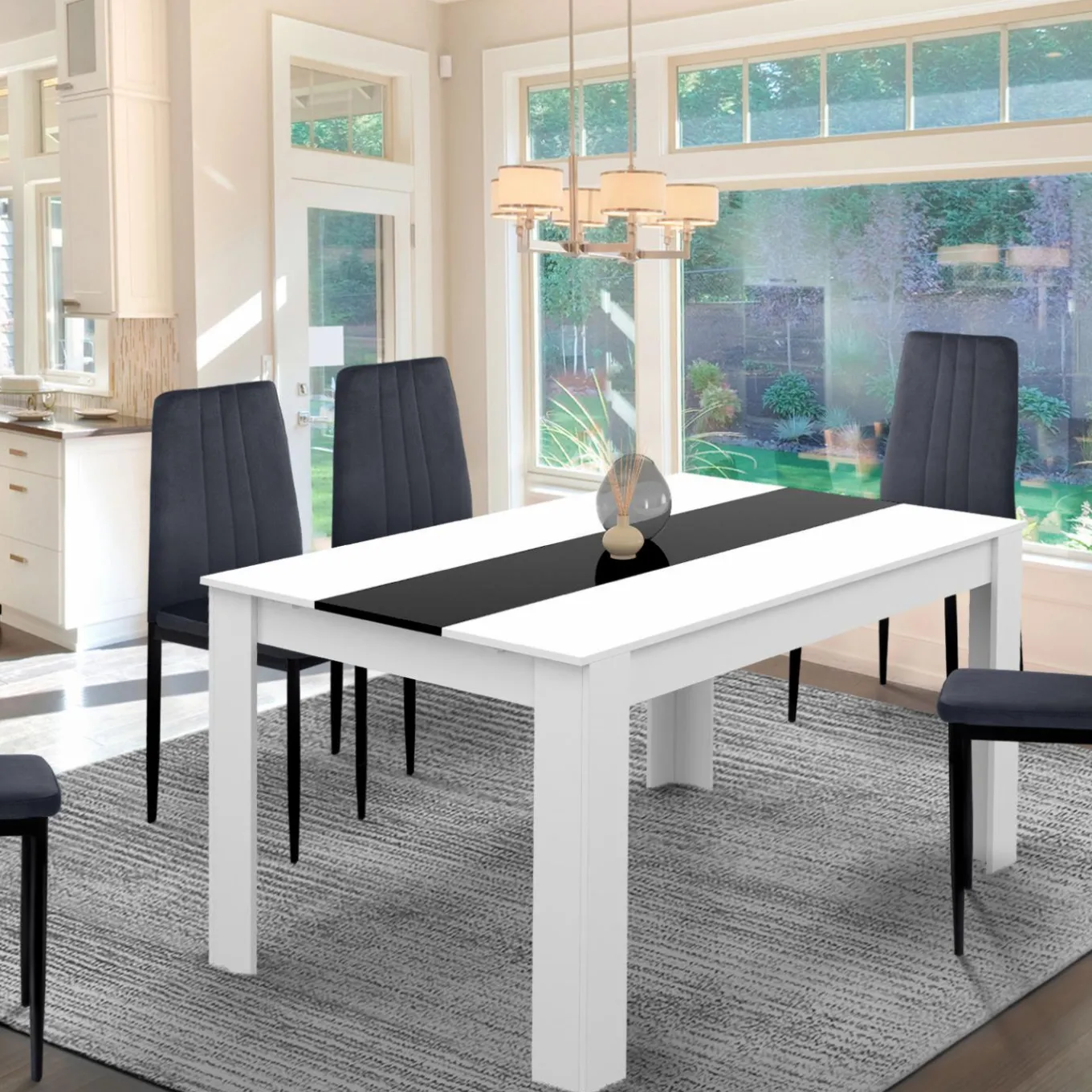 IDMarket Table à manger extensible rectangle blanche et noire 6-10 personnes 140-220 cm* Meubles Blancs|Collection Design