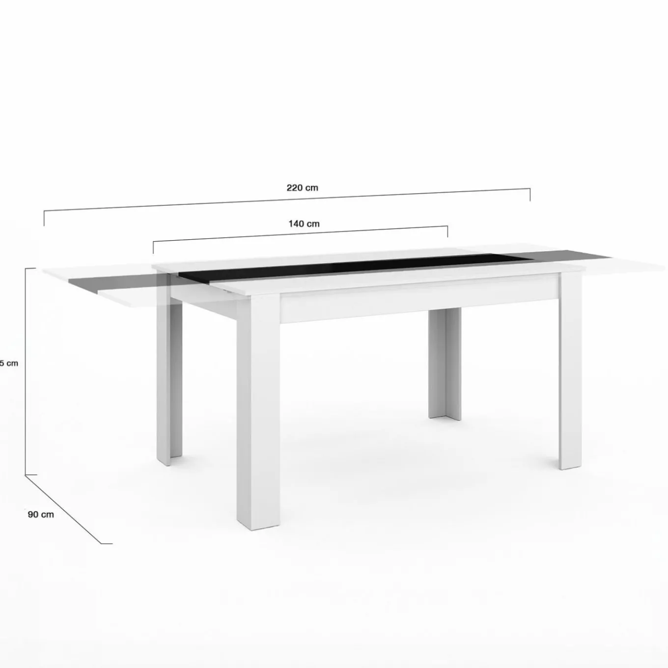 IDMarket Table à manger extensible rectangle blanche et noire 6-10 personnes 140-220 cm* Meubles Blancs|Collection Design