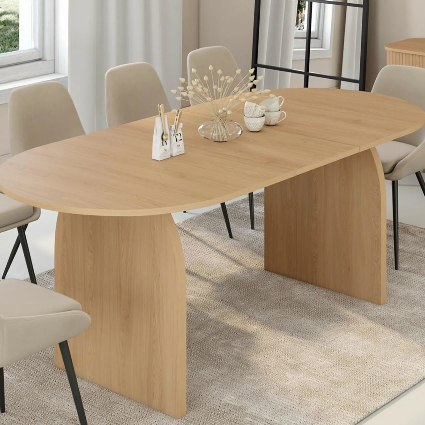 IDMarket Table à manger extensible ovale 6-10 personnes 160 - 200 cm en bois façon hêtre* Meubles En Bois|Tables