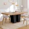IDMarket Table à manger extensible avec pied central bois et noir* Collection Contemporaine|Salle À Manger Complète