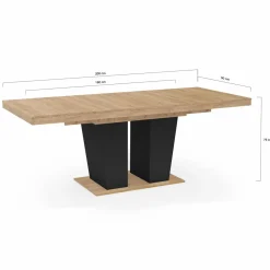 IDMarket Table à manger extensible avec pied central bois et noir* Collection Contemporaine|Salle À Manger Complète