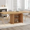 IDMarket Table à manger extensible 160-200 cm lattes tasseau bois avec rangement pied central 6-10 personnes* Collection Design|Collection Moderne
