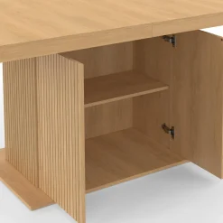 IDMarket Table à manger extensible 160-200 cm lattes tasseau bois avec rangement pied central 6-10 personnes* Collection Design|Collection Moderne