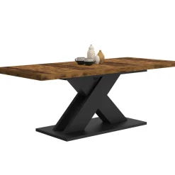 IDMarket Table à manger extensible rectangle 160-200 cm 6-10 personnes pied X noir et plateau bois foncé* Collection Vintage|Tables
