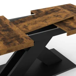 IDMarket Table à manger extensible rectangle 160-200 cm 6-10 personnes pied X noir et plateau bois foncé* Collection Vintage|Tables