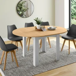 IDMarket Table à manger extensible ronde en bois 110-150 cm 4-8 personnes plateau façon hêtre* Meubles Blancs|Meubles En Bois