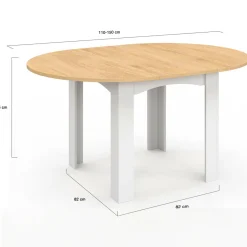 IDMarket Table à manger extensible ronde en bois 110-150 cm 4-8 personnes plateau façon hêtre* Meubles Blancs|Meubles En Bois