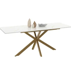 IDMarket Table à manger extensible 160-200 cm 6-10 personnes avec plateau effet marbre doré et pied araignée en laiton* Collection Design|Collection Moderne