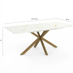 IDMarket Table à manger extensible 160-200 cm 6-10 personnes avec plateau effet marbre doré et pied araignée en laiton* Collection Design|Collection Moderne