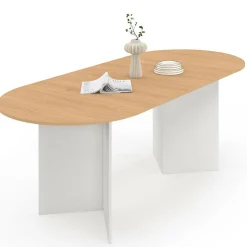 IDMarket Table à manger extensible ovale MARTHE 6 -10 personnes bois façon hêtre et blanc 160-200 cm* Meubles Blancs|Meubles En Bois