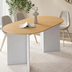 IDMarket Table à manger extensible ovale MARTHE 6 -10 personnes bois façon hêtre et blanc 160-200 cm* Meubles Blancs|Meubles En Bois