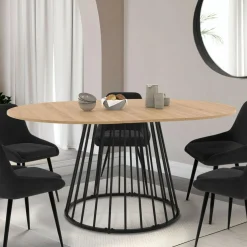 IDMarket Table à manger extensible ronde 110-150 cm 4-8 personnes bois et pied filaire noir* Tables Et Chaises|Tables