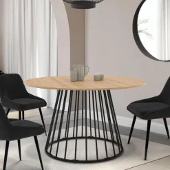 IDMarket Table à manger extensible ronde 110-150 cm 4-8 personnes bois et pied filaire noir* Tables Et Chaises|Tables