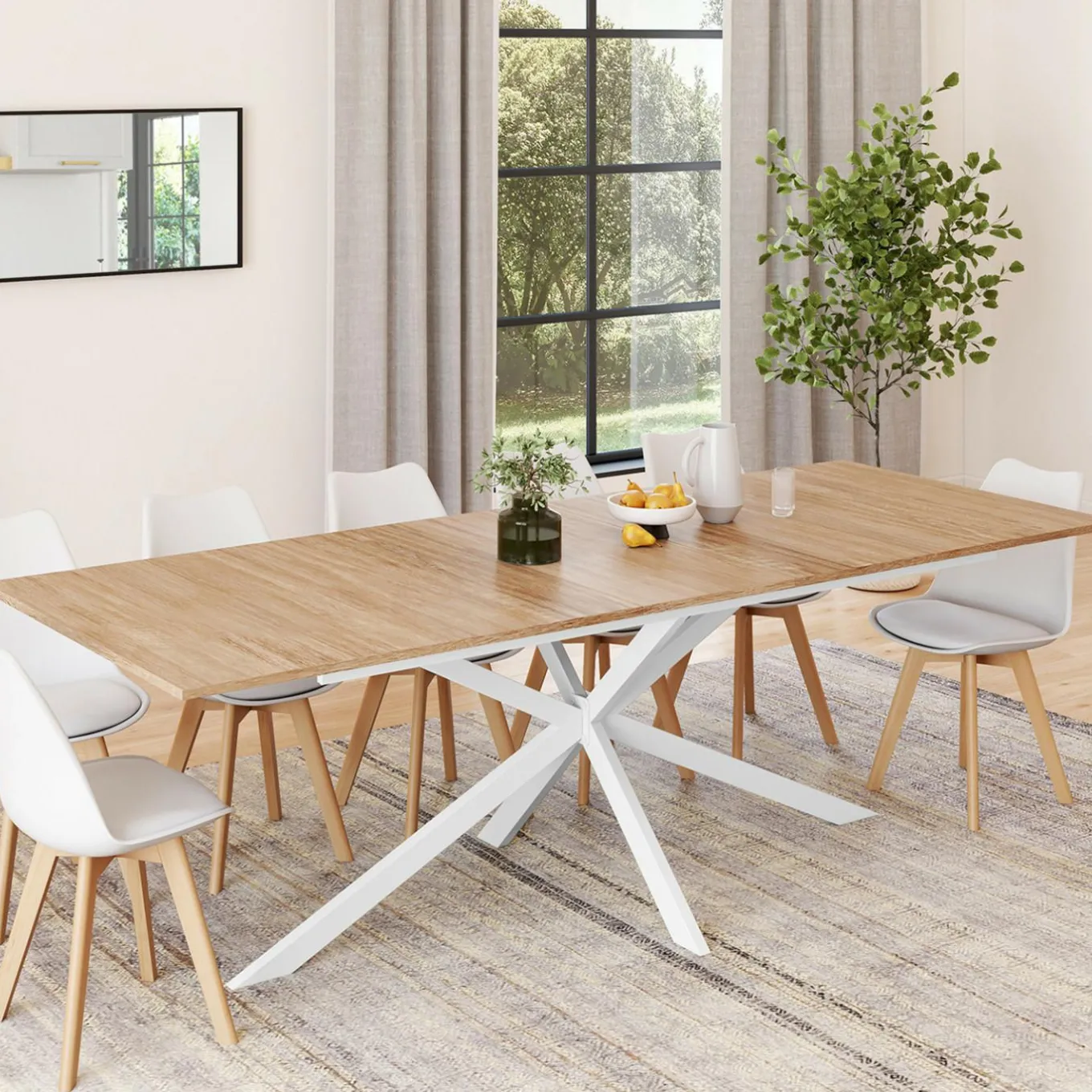 IDMarket Table à manger extensible rectangle pied araignée bois* Salle À Manger Complète|Tables Et Chaises