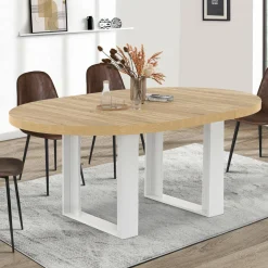 IDMarket Table à manger extensible ronde bois et blanc 110-150 cm pour 4 à 6 personnes* Tables|Tables Et Chaises