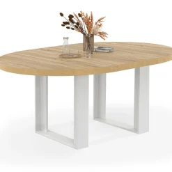 IDMarket Table à manger extensible ronde bois et blanc 110-150 cm pour 4 à 6 personnes* Tables|Tables Et Chaises