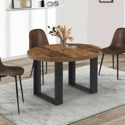 IDMarket Table à manger extensible ronde 4-6 personnes bois foncé effet vieilli et noir* Tables|Tables Et Chaises