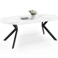 IDMarket Table à manger extensible ronde 4-10 personnes pied araignée noir plateau effet marbre blanc 110-200 cm* Collection Design|Collection Moderne