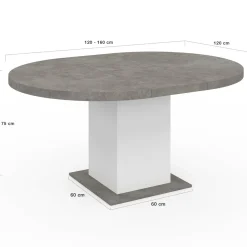 IDMarket Table à manger extensible ronde 4-8 personnes béton et blanc 120-160 cm* Meubles En Bois|Tables