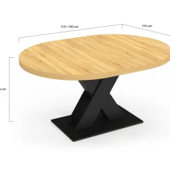 IDMarket Table à manger extensible ronde 4-8 personnes bois et noir 110 - 150cm* Tables|Salle À Manger Complète
