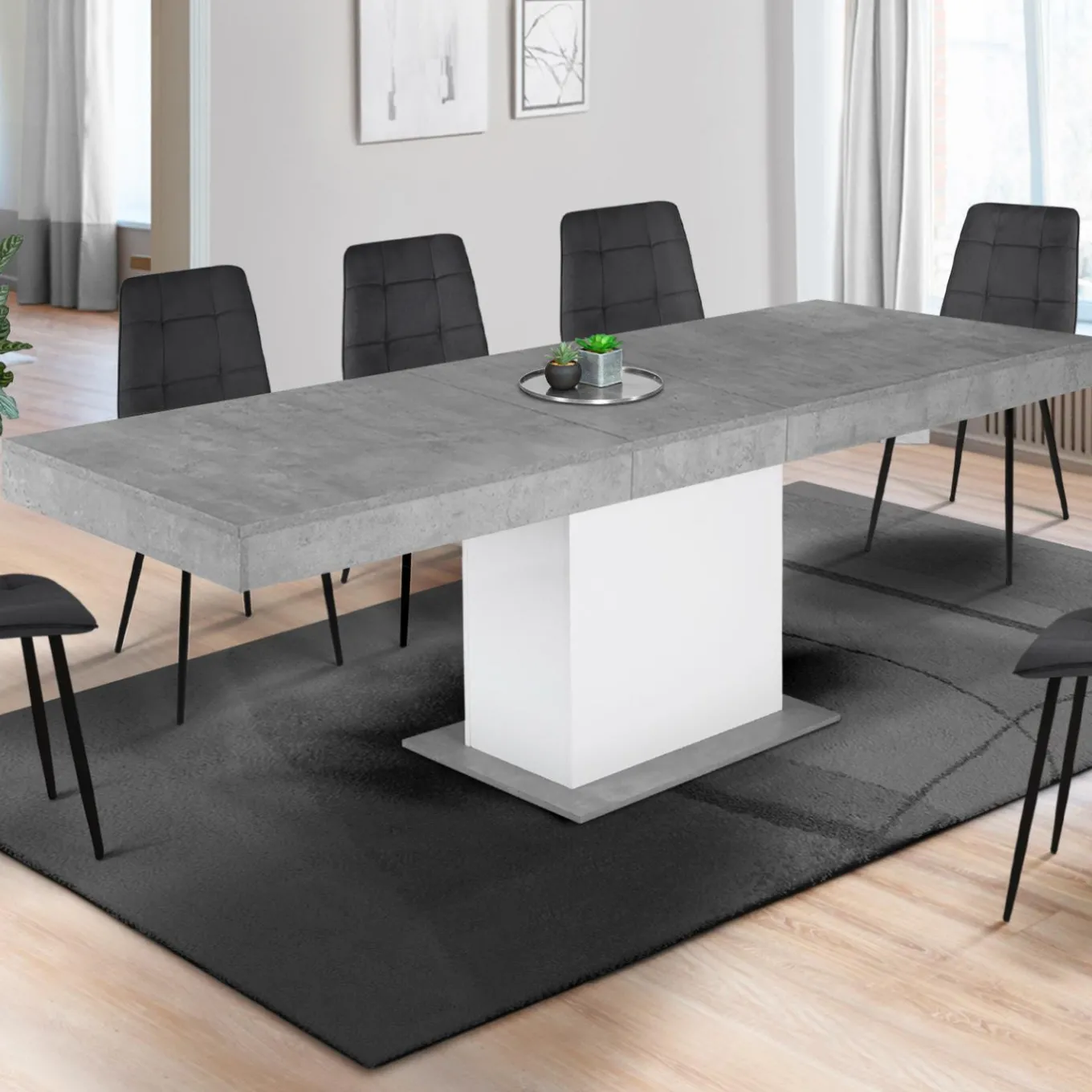 IDMarket Table à manger extensible béton et blanc 6-10 personnes 160-200 cm* Collection Design|Collection Moderne