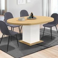 IDMarket Table à manger extensible ronde 4-8 personnes bois et blanc 120-160 cm* Meubles En Bois|Tables