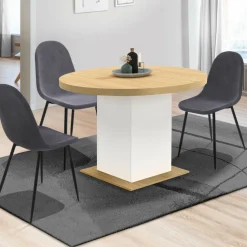 IDMarket Table à manger extensible ronde 4-8 personnes bois et blanc 120-160 cm* Meubles En Bois|Tables