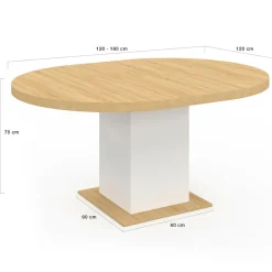 IDMarket Table à manger extensible ronde 4-8 personnes bois et blanc 120-160 cm* Meubles En Bois|Tables