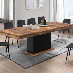 IDMarket Table à manger extensible rectangle bois foncé et noir* Collection Vintage|Tables