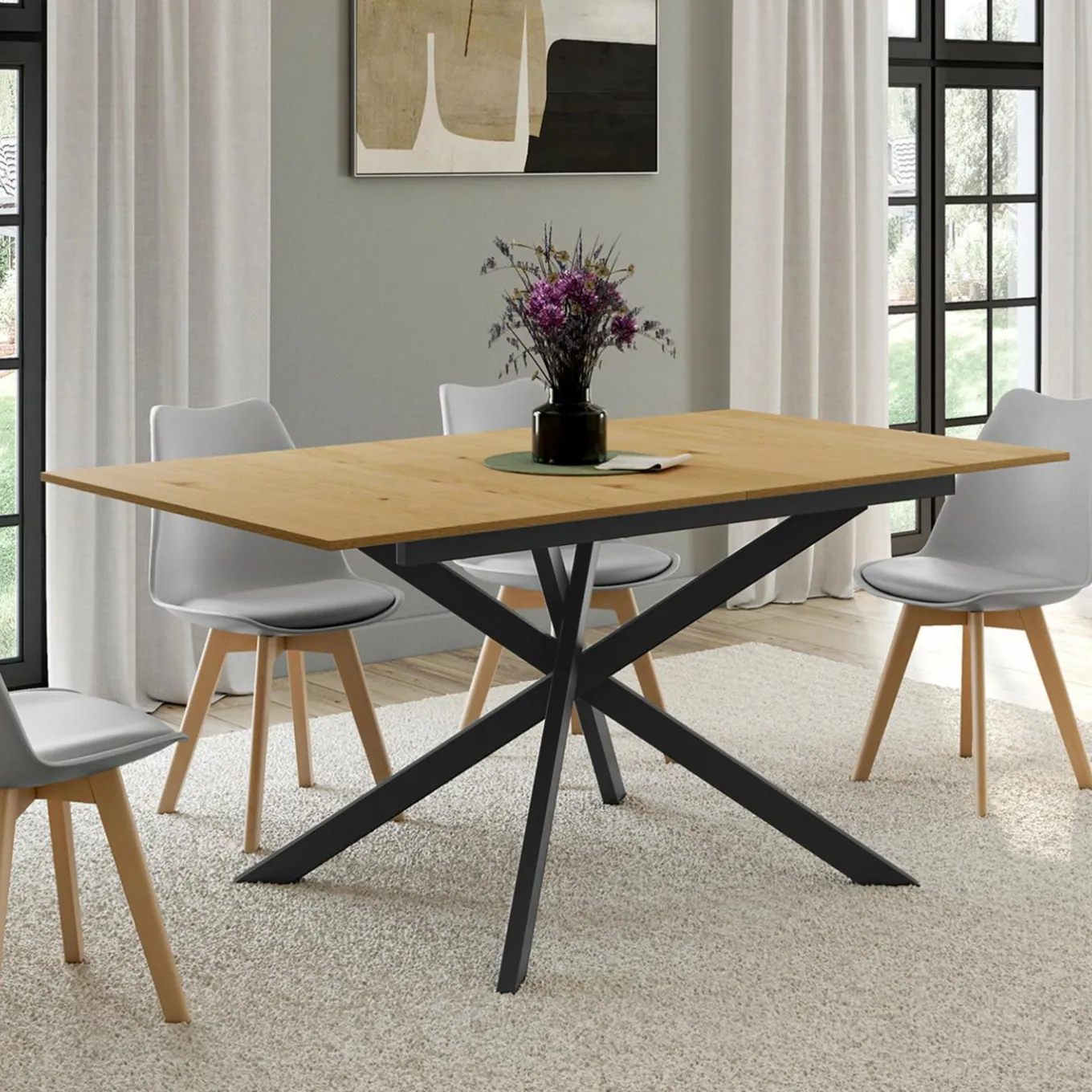 IDMarket Table à manger extensible bois et noir 6-10 personnes 160-200 cm* Tables