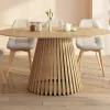 IDMarket Table à manger extensible ronde 4-8 personnes pied bois en lattes et plateau bois 110 - 150cm* Tables|Tables Et Chaises