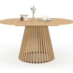 IDMarket Table à manger extensible ronde 4-8 personnes pied bois en lattes et plateau bois 110 - 150cm* Tables|Tables Et Chaises