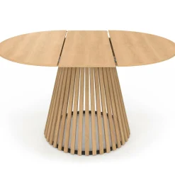IDMarket Table à manger extensible ronde 4-8 personnes pied bois en lattes et plateau bois 110 - 150cm* Tables|Tables Et Chaises