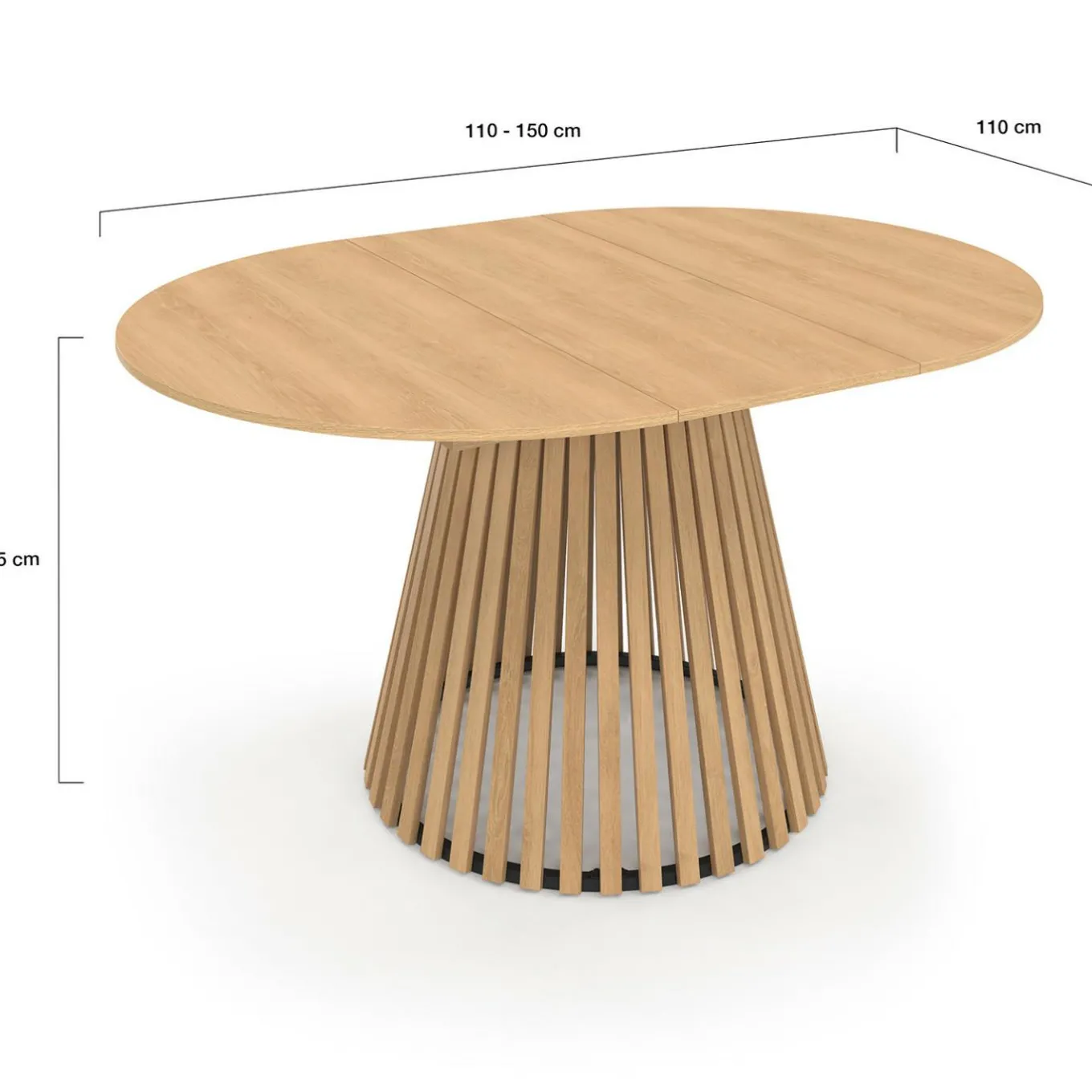 IDMarket Table à manger extensible ronde 4-8 personnes pied bois en lattes et plateau bois 110 - 150cm* Tables|Tables Et Chaises