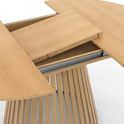 IDMarket Table à manger extensible ronde 4-8 personnes pied bois en lattes et plateau bois 110 - 150cm* Tables|Tables Et Chaises